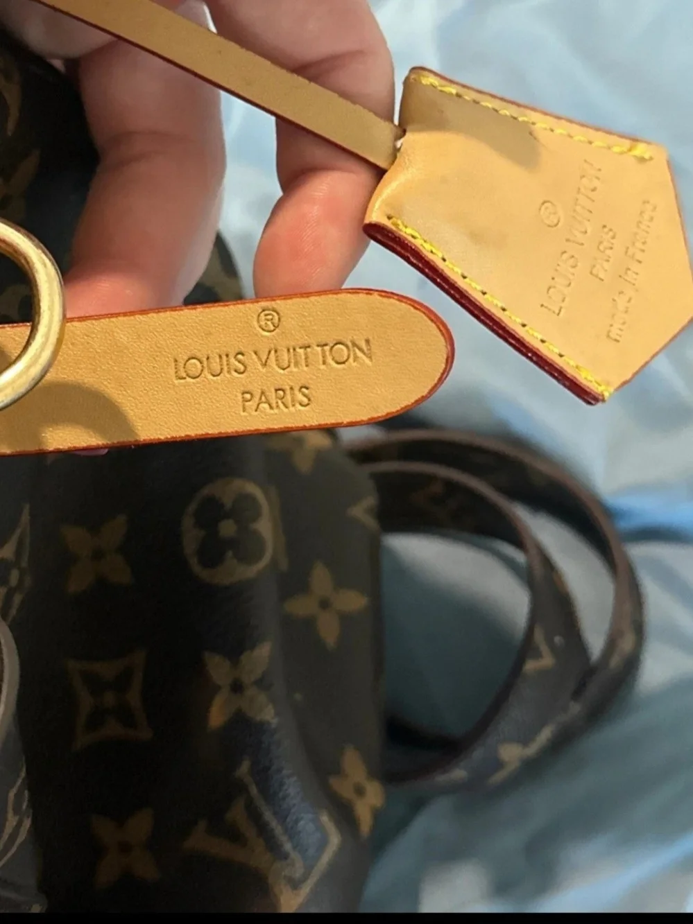 Lv. Monogram Canvas Satchel with Tan Handle